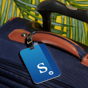 Étiquette À Bagage Monogramme Girly Blue Heart Simple Moderne Chic