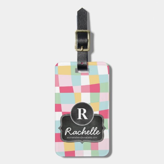 Étiquette À Bagage Monogramme Girly de tableau de mod de pastel (Devant Vertical)