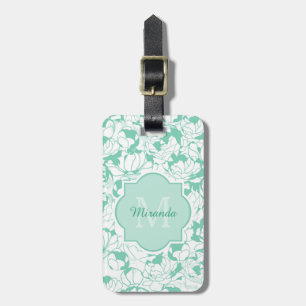 Étiquette À Bagage Monogramme Girly floral vert en bon état moderne