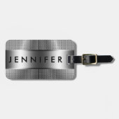 Étiquette À Bagage Monogramme gras, Motif gris argent métallique (Devant horizontal)