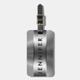 Étiquette À Bagage Monogramme gras, Motif gris argent métallique