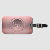 Étiquette À Bagage Monogramme Gravé Acier Rose Métallisé (Devant Horizontal)