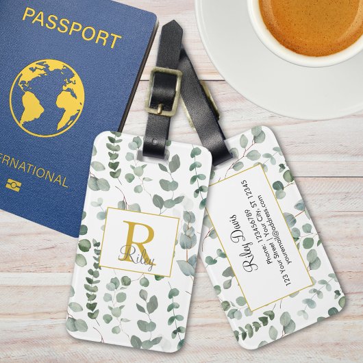 Étiquette À Bagage Monogramme Green Eucalyptus Feuille Motif de verdu