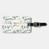 Étiquette À Bagage Monogramme Green Eucalyptus Feuille Motif de verdu (Devant horizontal)