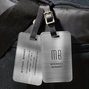 Étiquette À Bagage Monogramme Gris argenté Métallique