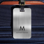 Étiquette À Bagage Monogramme gris clair Faux métal acier stylisé per