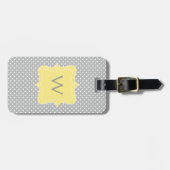 Étiquette À Bagage Monogramme gris et jaune de point de polka (Devant horizontal)