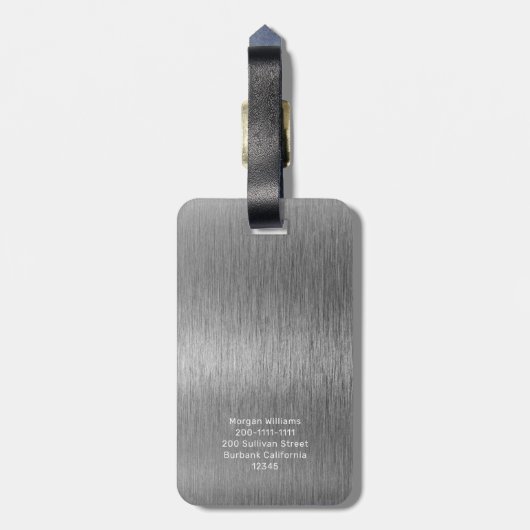 Étiquette À Bagage Monogramme Gris Faux Métal Acier Huile (Dos Vertical)