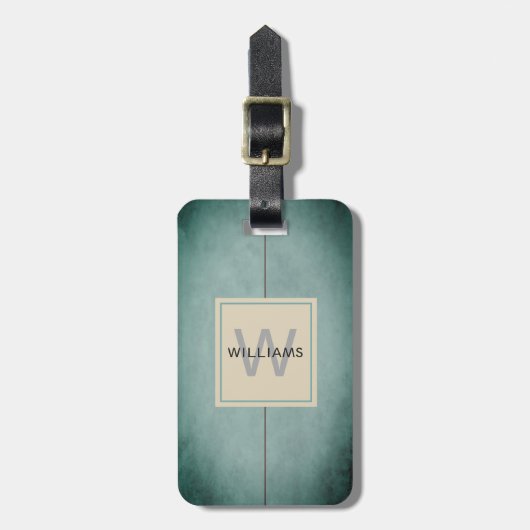 Étiquette À Bagage Monogramme gris-foncé bleu de texture élégante (Devant Vertical)