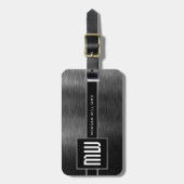 Étiquette À Bagage Monogramme Gris foncé en acier brossé (Devant Vertical)