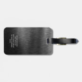 Étiquette À Bagage Monogramme Gris foncé en acier brossé (Dos horizontal)