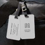 Étiquette À Bagage Monogramme gris moderne<br><div class="desc">Tag de bagage monogrammé gris moderne.</div>
