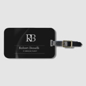 Étiquette À Bagage Monogramme gris moderne clair Nom initial (Devant Horizontal)