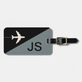 Étiquette À Bagage monogramme gris noir (Devant horizontal)