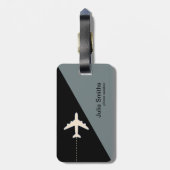 Étiquette À Bagage monogramme gris noir (Dos Vertical)