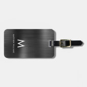 Étiquette À Bagage Monogramme Gris noir Faux métal acier stylisé pers (Devant horizontal)
