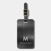 Étiquette À Bagage Monogramme Gris noir Faux métal acier stylisé pers (Devant Vertical)