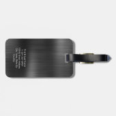 Étiquette À Bagage Monogramme Gris noir Faux métal acier stylisé pers (Dos horizontal)