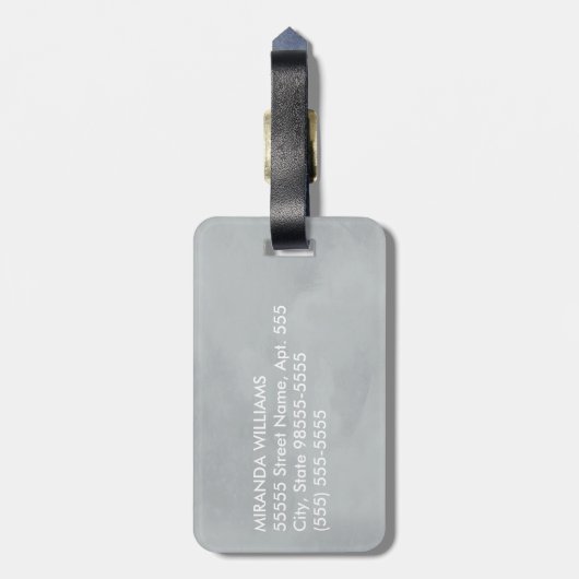 Étiquette À Bagage Monogramme gris simple et chic avec nom (Dos Vertical)