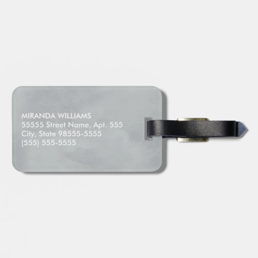 Étiquette À Bagage Monogramme gris simple et chic avec nom (Dos horizontal)
