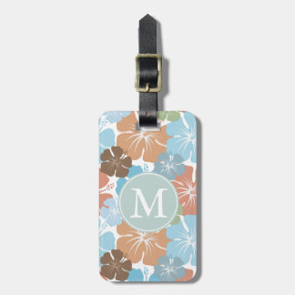 Étiquette À Bagage Monogramme Hawaiian Tropical Hibiscus Flowers