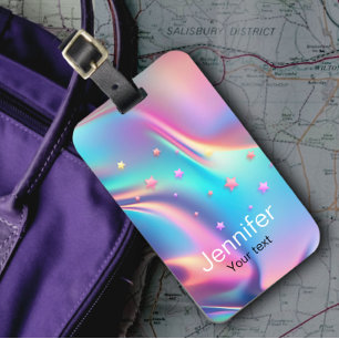 Étiquette À Bagage monogramme holographique chic étoiles monogramme