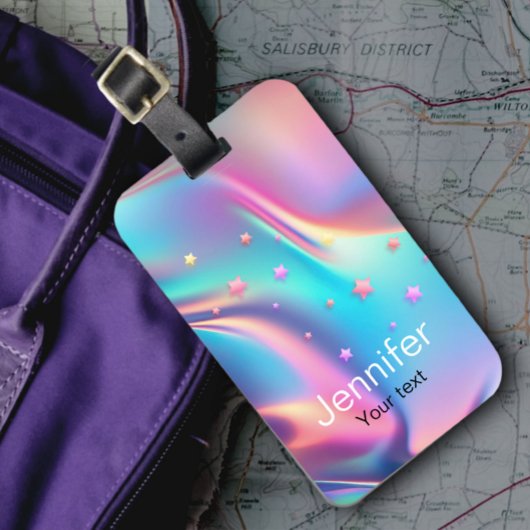 Étiquette À Bagage monogramme holographique chic étoiles monogramme