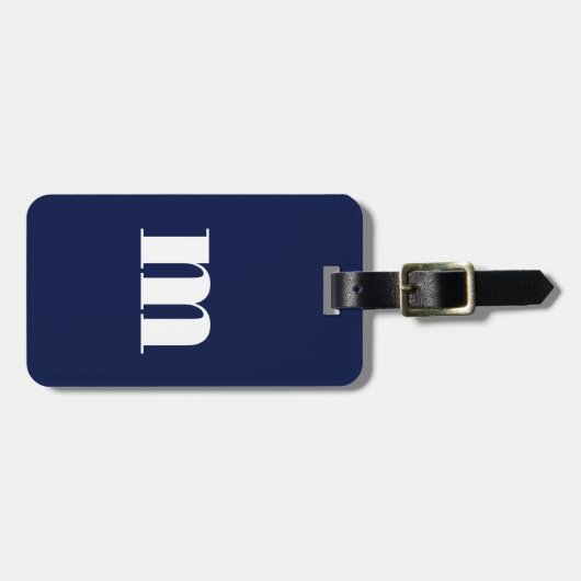 Étiquette À Bagage Monogramme initial bleu marine (Devant horizontal)