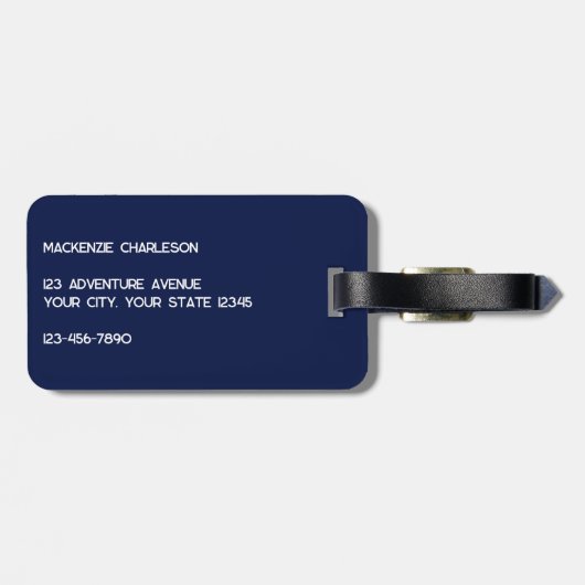 Étiquette À Bagage Monogramme initial bleu marine (Dos horizontal)