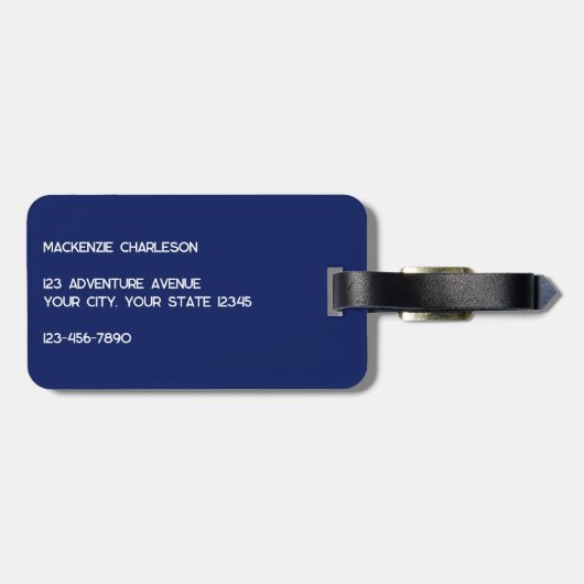 Étiquette À Bagage Monogramme initial bleu marine (Dos horizontal)