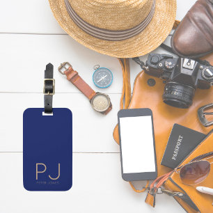 Étiquette À Bagage Monogramme initial bleu marine Personnalisé Simple