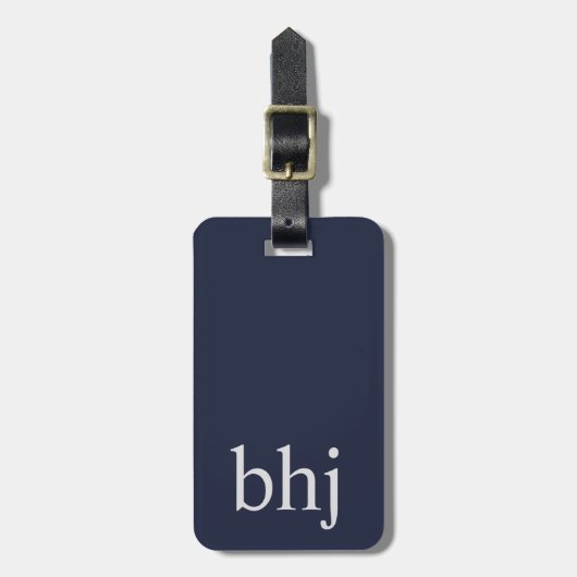 Étiquette À Bagage Monogramme initial bleu marine simple (Devant Vertical)