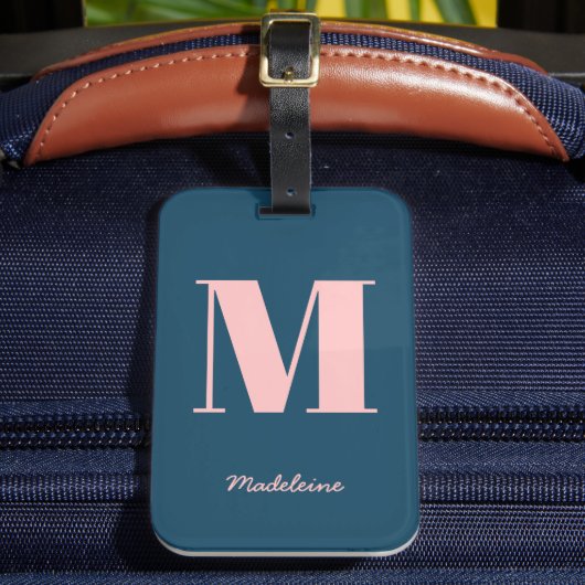 Étiquette À Bagage Monogramme initial bleu rose rose moderne Nom mini (Insitu Rectoal 2)