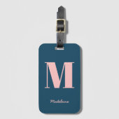 Étiquette À Bagage Monogramme initial bleu rose rose moderne Nom mini (Devant Vertical)