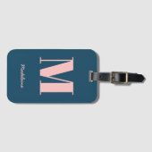 Étiquette À Bagage Monogramme initial bleu rose rose moderne Nom mini (Devant Horizontal)