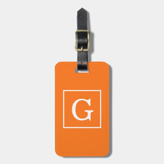 Étiquette À Bagage Monogramme Initial Cadre Blanc Orange Citrouille (Devant Vertical)