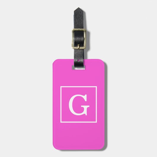 Étiquette À Bagage Monogramme Initial Cadre Rose Blanc (Devant Vertical)