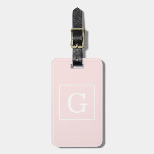 Étiquette À Bagage Monogramme Initial Cadre Rose Clair Blanc (Devant Vertical)