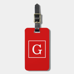 Étiquette À Bagage Monogramme Initial Cadre Rouge Blanc