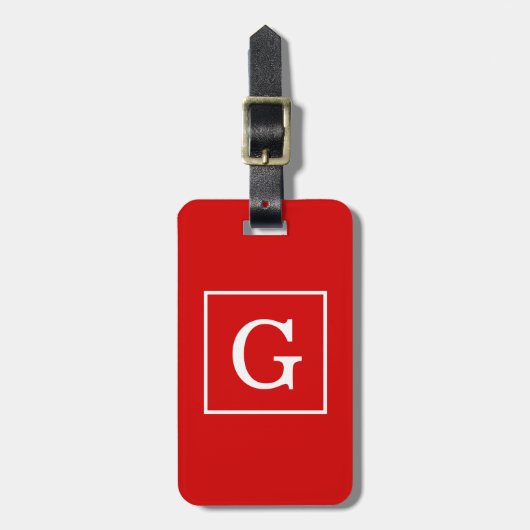 Étiquette À Bagage Monogramme Initial Cadre Rouge Blanc (Devant Vertical)