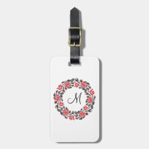 Étiquette À Bagage Monogramme initial des roses rouges à point croisé