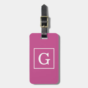 Étiquette À Bagage Monogramme initial encadré blanc et violet mûre