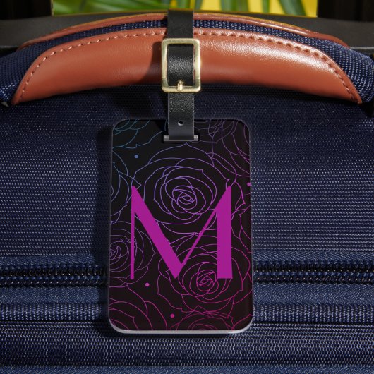 Étiquette À Bagage Monogramme Initial Fleurs Sombres Rose Magenta Vio (Insitu Rectoal 2)