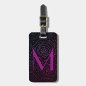 Étiquette À Bagage Monogramme Initial Fleurs Sombres Rose Magenta Vio (Devant Vertical)