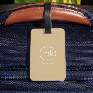 Étiquette À Bagage Monogramme Initial Minimal Neutre Beige & Blanc