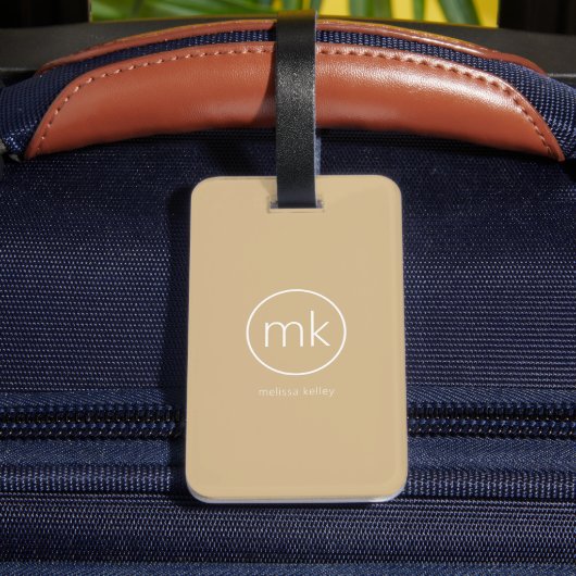 Étiquette À Bagage Monogramme Initial Minimal Neutre Beige & Blanc (Verso Insitu 4)