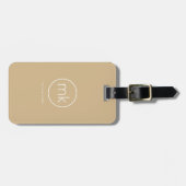 Étiquette À Bagage Monogramme Initial Minimal Neutre Beige & Blanc (Devant horizontal)