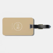 Étiquette À Bagage Monogramme Initial Minimal Neutre Beige & Blanc (Dos horizontal)