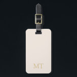 Étiquette À Bagage Monogramme initial minimaliste d'or beige moderne<br><div class="desc">Créez votre propre étiquette de bagages monogramme personnalisée avec des initiales personnalisées et un nom en typographie couleur or sur arrière - plan beige.</div>