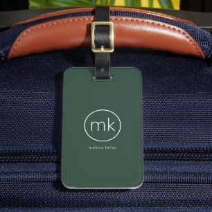 Étiquette À Bagage Monogramme Initial Minimaliste Professionnel Vert
